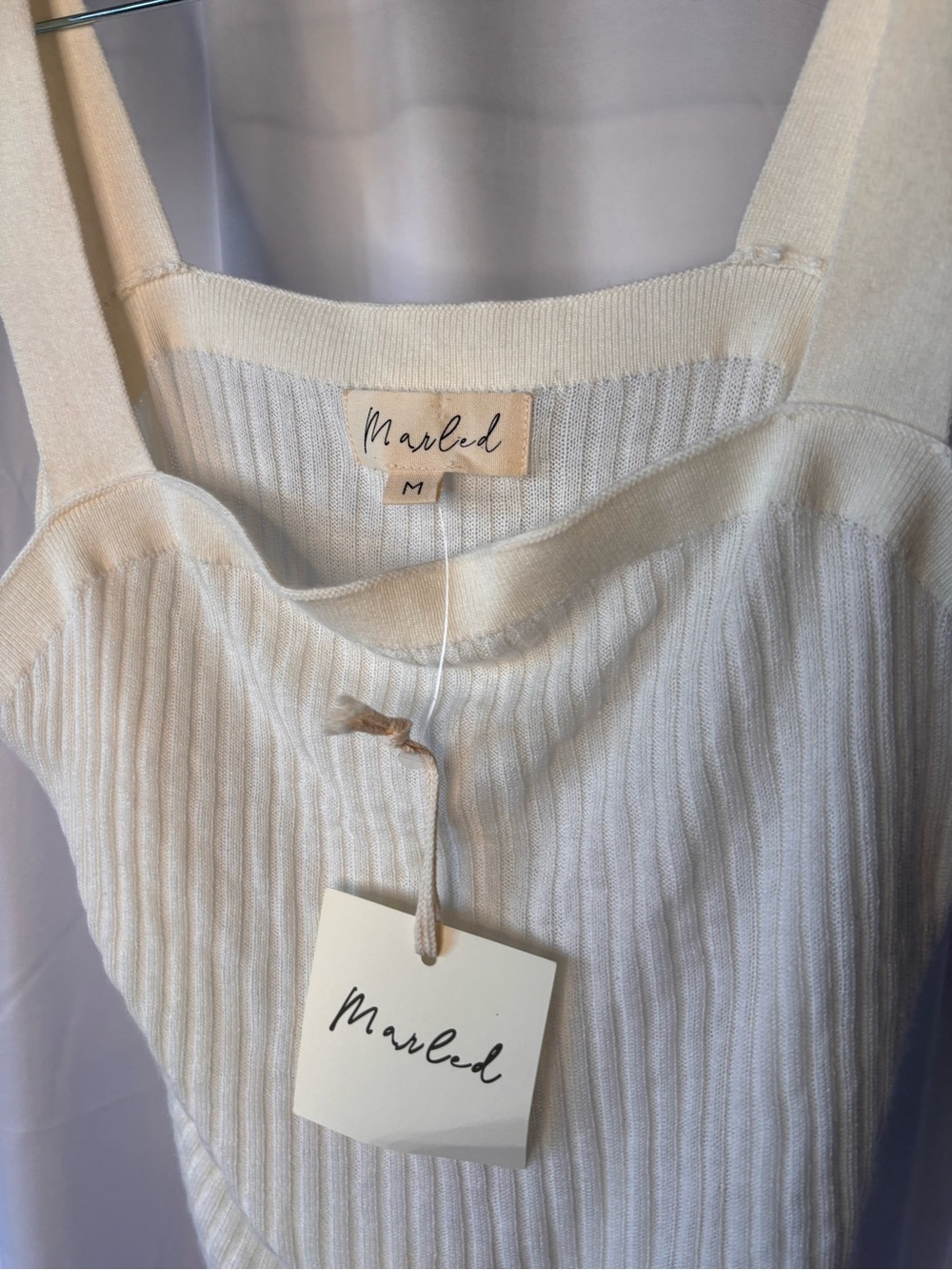 Marled Cream Ribbed Square-Neck Tank - Picture 4 of 5
